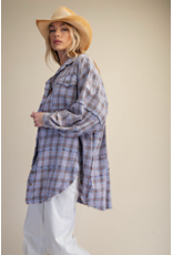Easel Mineral Washed Plaid Shirt (Periwinkle Blue)