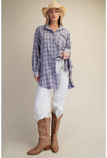 Easel Mineral Washed Plaid Shirt (Periwinkle Blue)