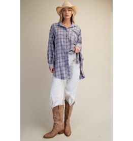 Easel Mineral Washed Plaid Shirt (Periwinkle Blue)