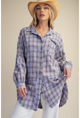 Easel Mineral Washed Plaid Shirt (Periwinkle Blue)
