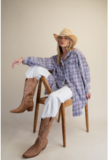 Easel Mineral Washed Plaid Shirt (Periwinkle Blue)