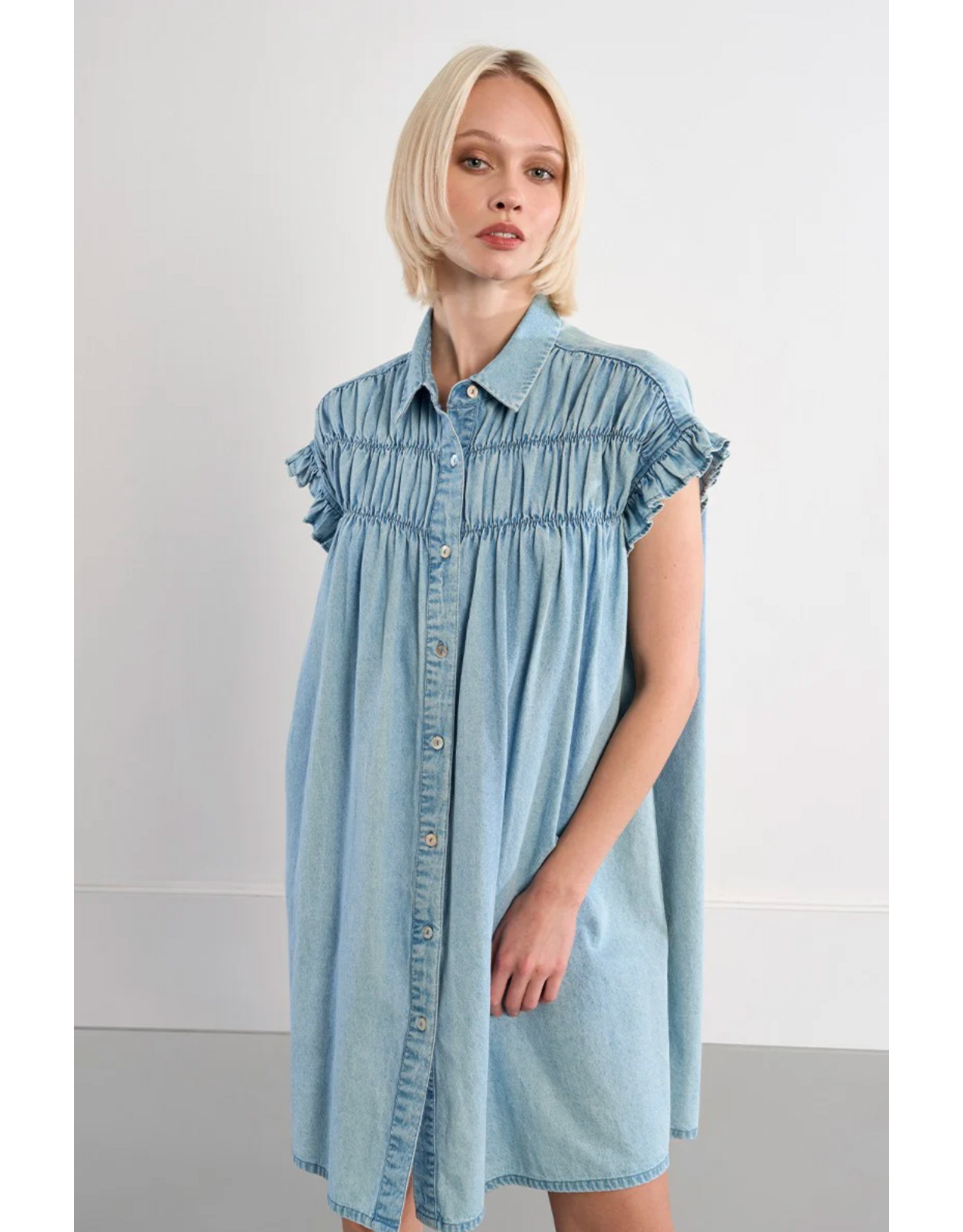Molly Bracken Molly Bracken - Button Up Dress with Smocked Details