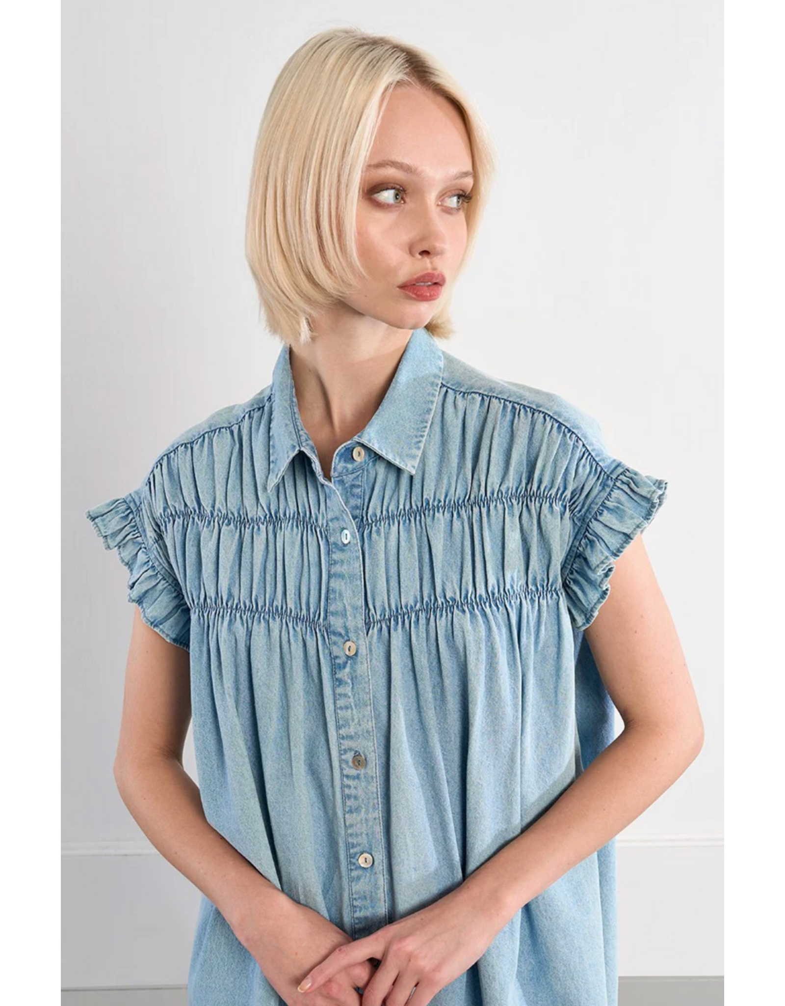 Molly Bracken Molly Bracken - Button Up Dress with Smocked Details