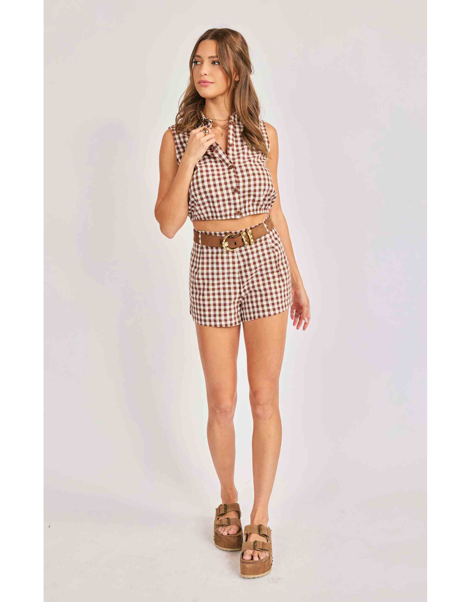 Sadie & Sage Sadie & Sage - Mustang Gingham Sleeveless Top (Brown)