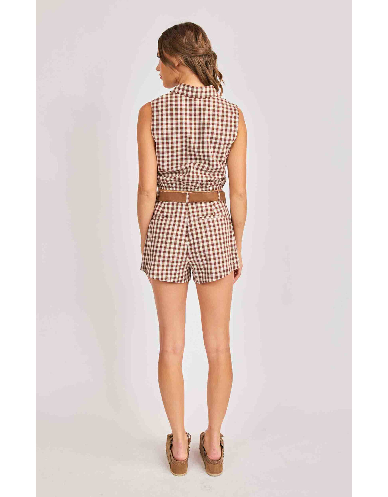Sadie & Sage Sadie & Sage - Mustang Gingham Sleeveless Top (Brown)