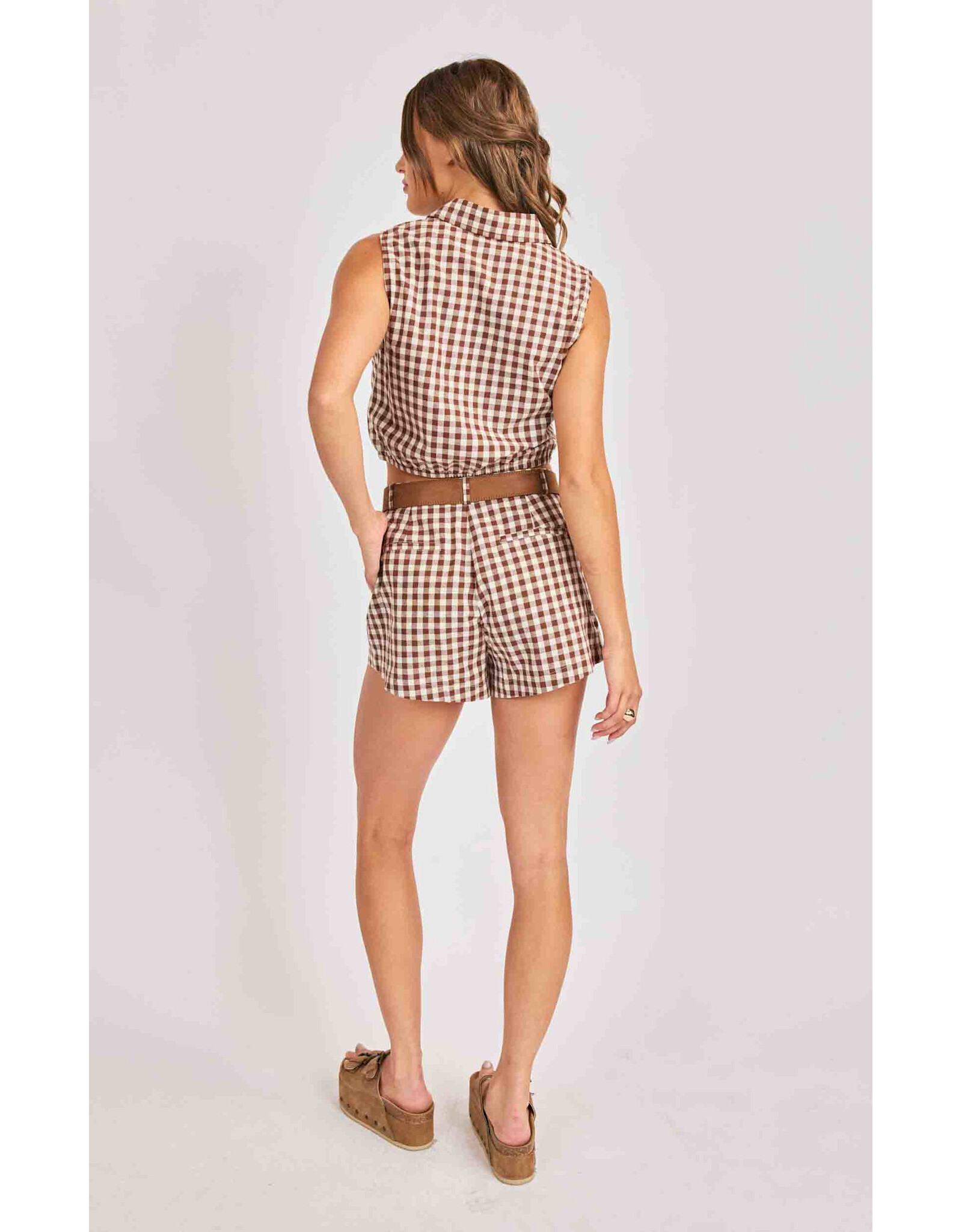 Sadie & Sage Sadie & Sage - Mustang Gingham Sleeveless Top (Brown)