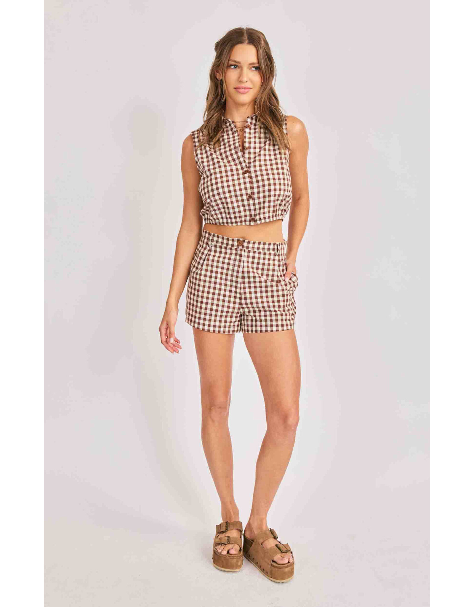 Sadie & Sage Sadie & Sage - Mustang Gingham Shorts (Brown)