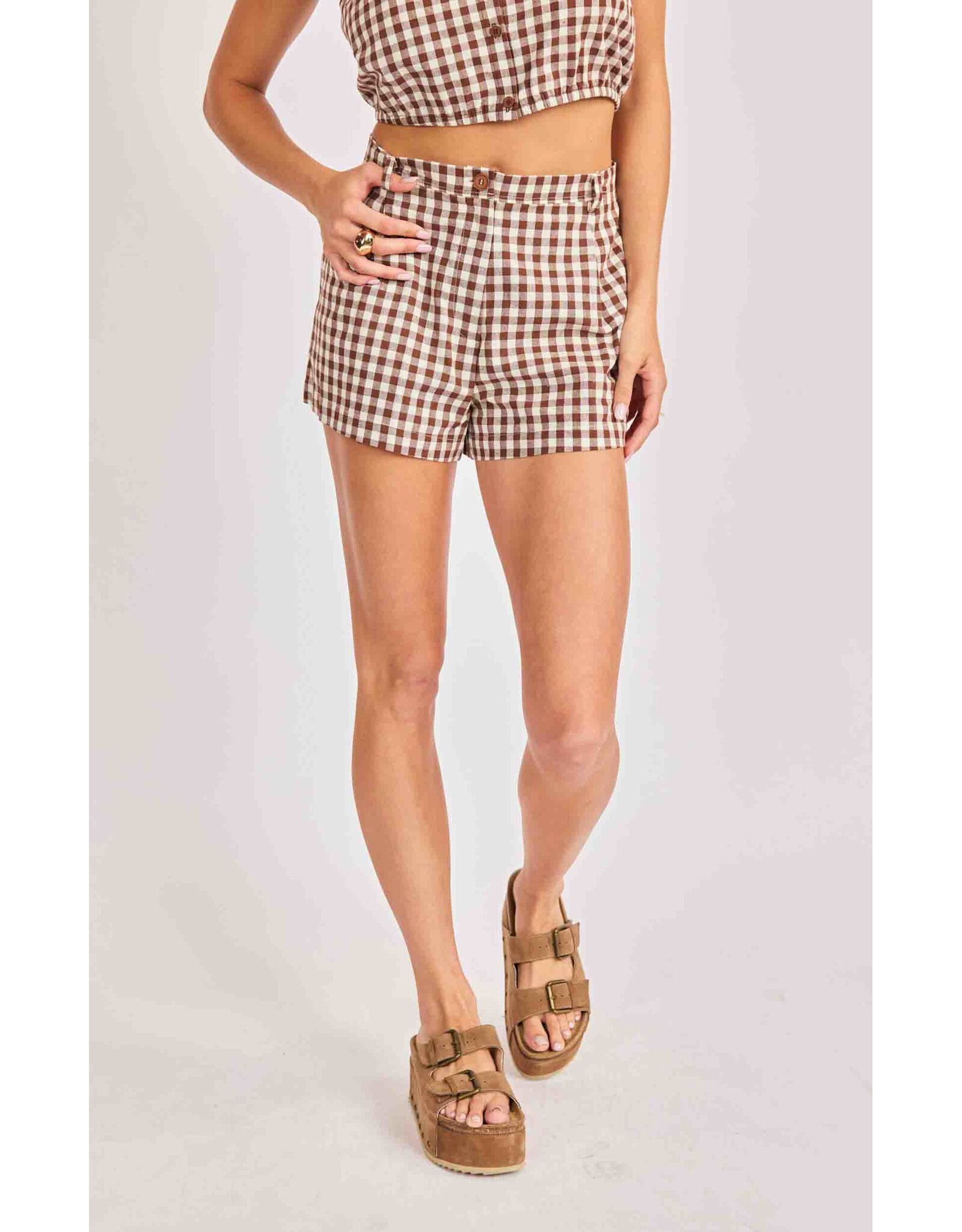 Sadie & Sage Sadie & Sage - Mustang Gingham Shorts (Brown)