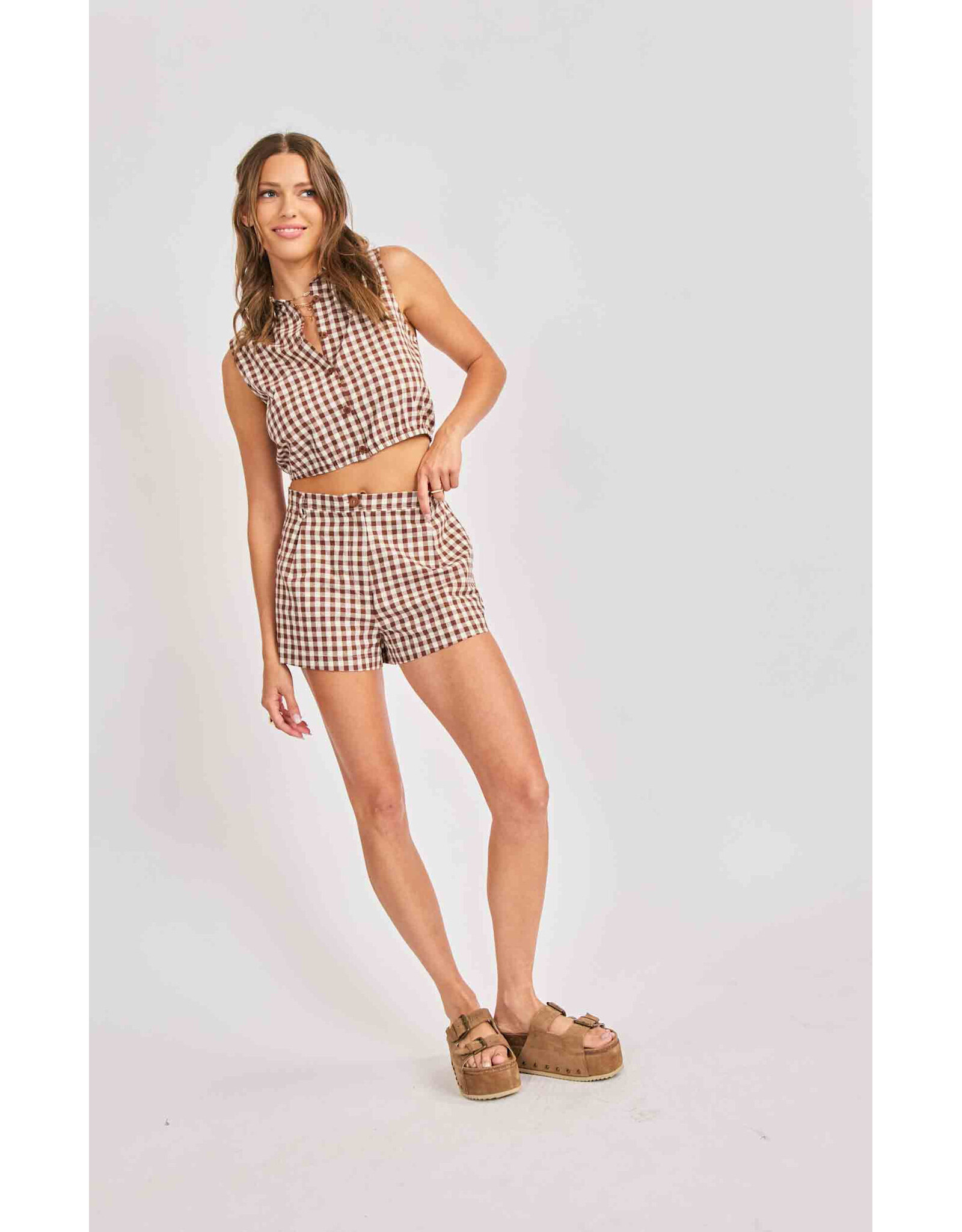 Sadie & Sage Sadie & Sage - Mustang Gingham Shorts (Brown)