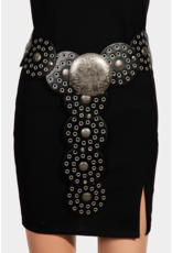 Fame Accessories Faux Leather Western Bohemian Disc Belt (Black / Silver)