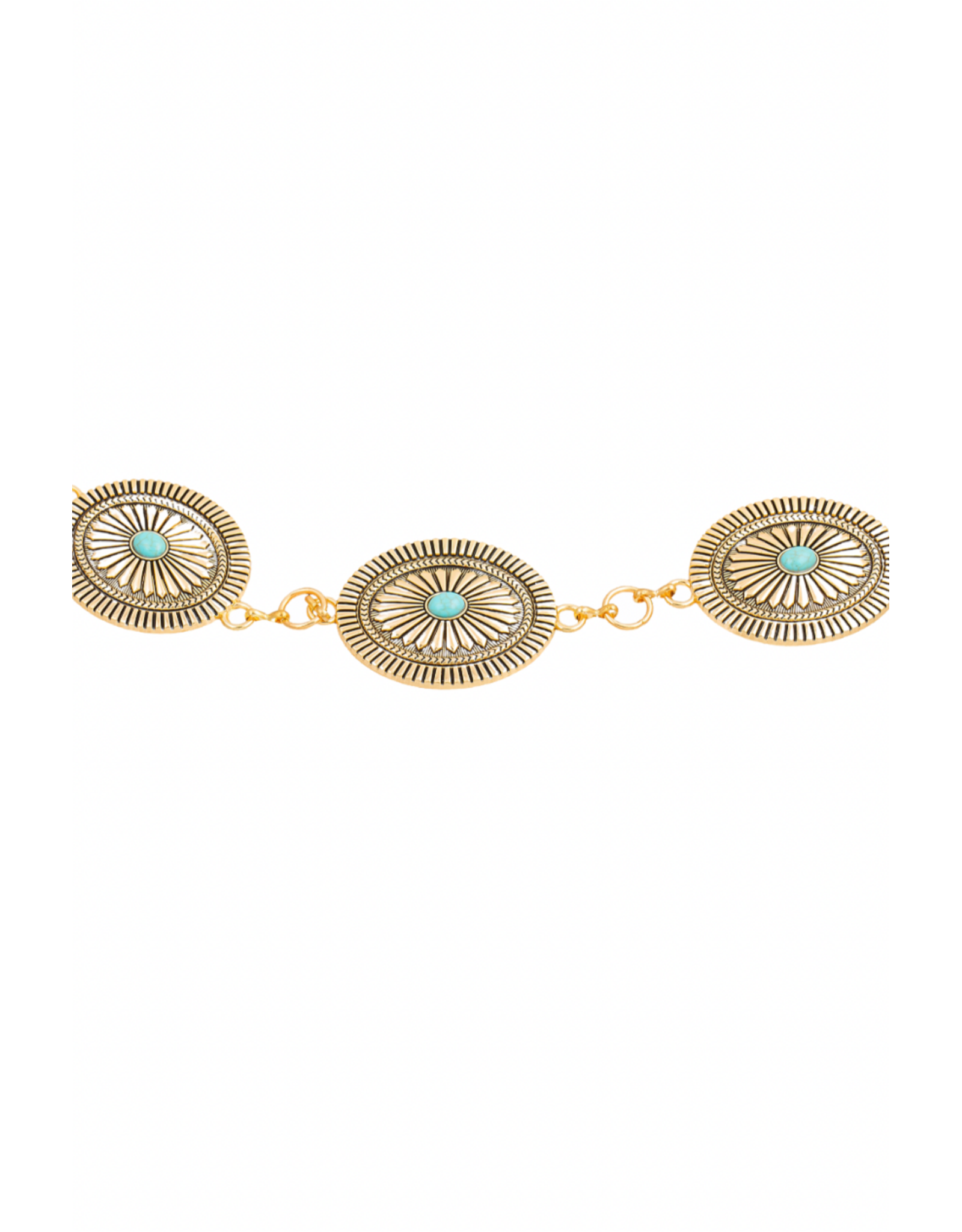 Fame Accessories Ornate Concho Disc Chain Belt (Gold)