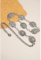 Fame Accessories Ornate Concho Disc Chain Belt (Silver)