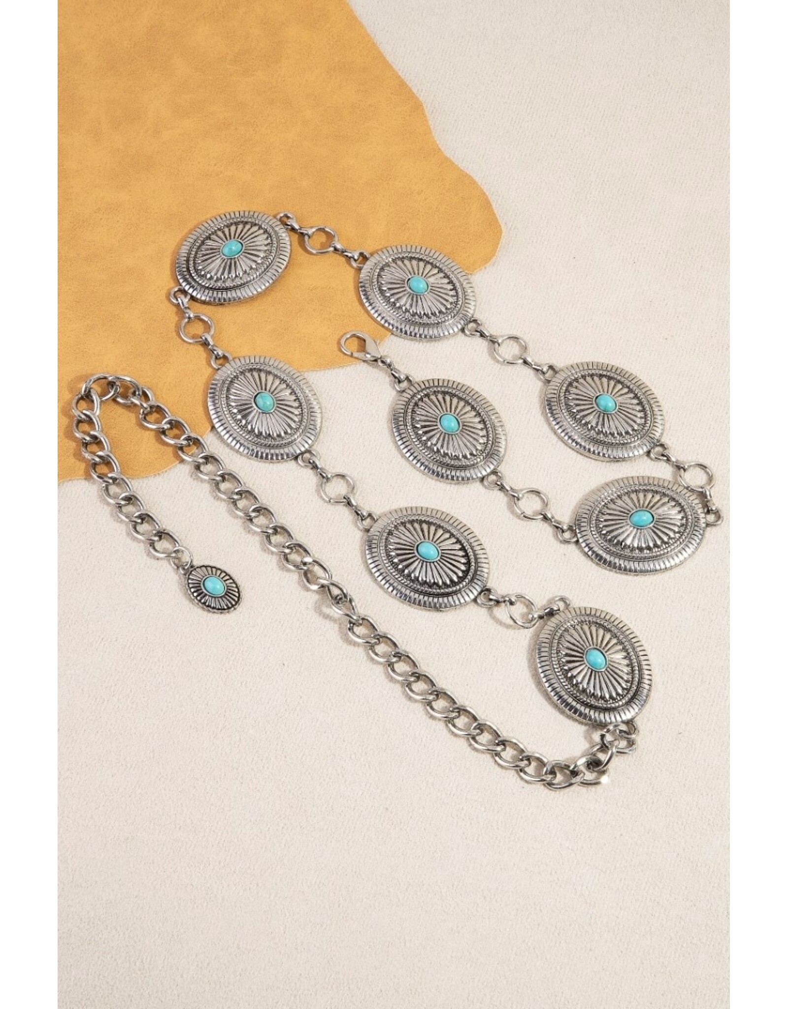 Fame Accessories Ornate Concho Disc Chain Belt (Silver)