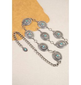 Fame Accessories Ornate Concho Disc Chain Belt (Silver)