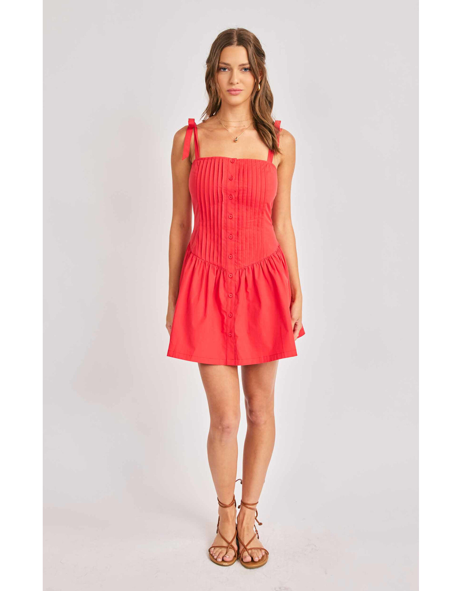 Sadie & Sage Sadie & Sage - Canyon Pintuck Tie Mini Dress (Red)