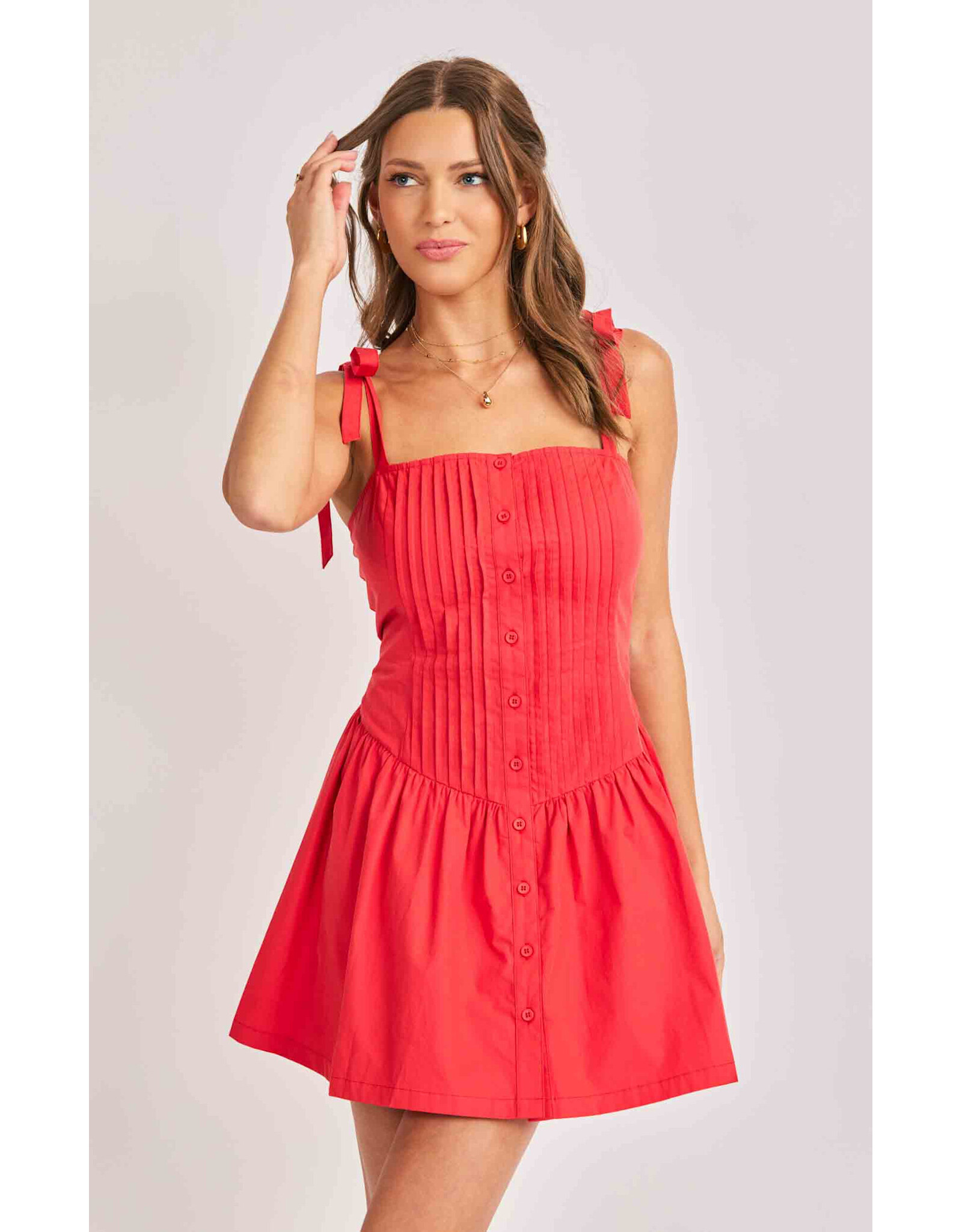 Sadie & Sage Sadie & Sage - Canyon Pintuck Tie Mini Dress (Red)