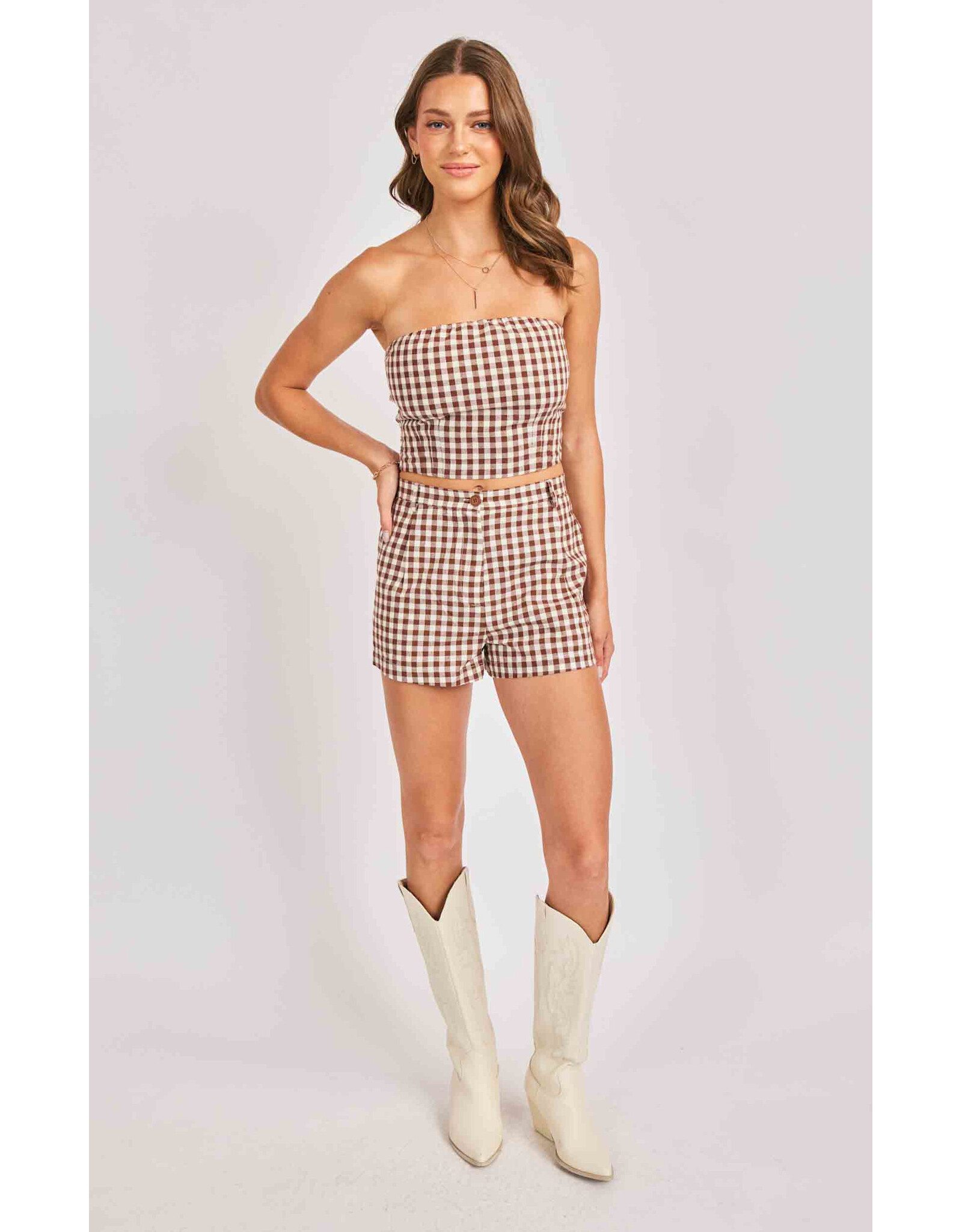 Sadie & Sage Sadie & Sage - Mustang Gingham Tube Top (Brown)