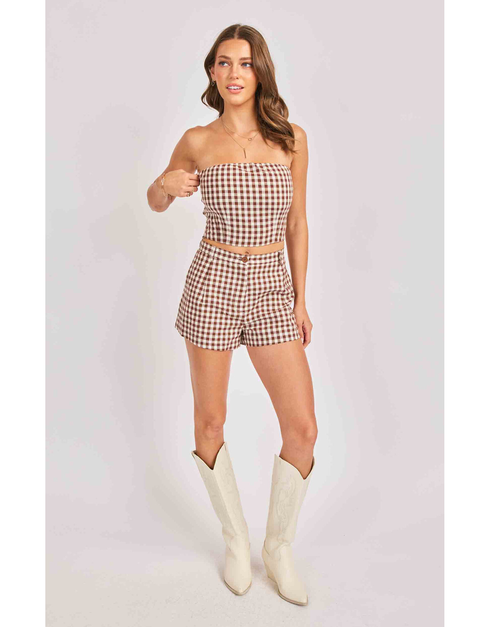 Sadie & Sage Sadie & Sage - Mustang Gingham Tube Top (Brown)