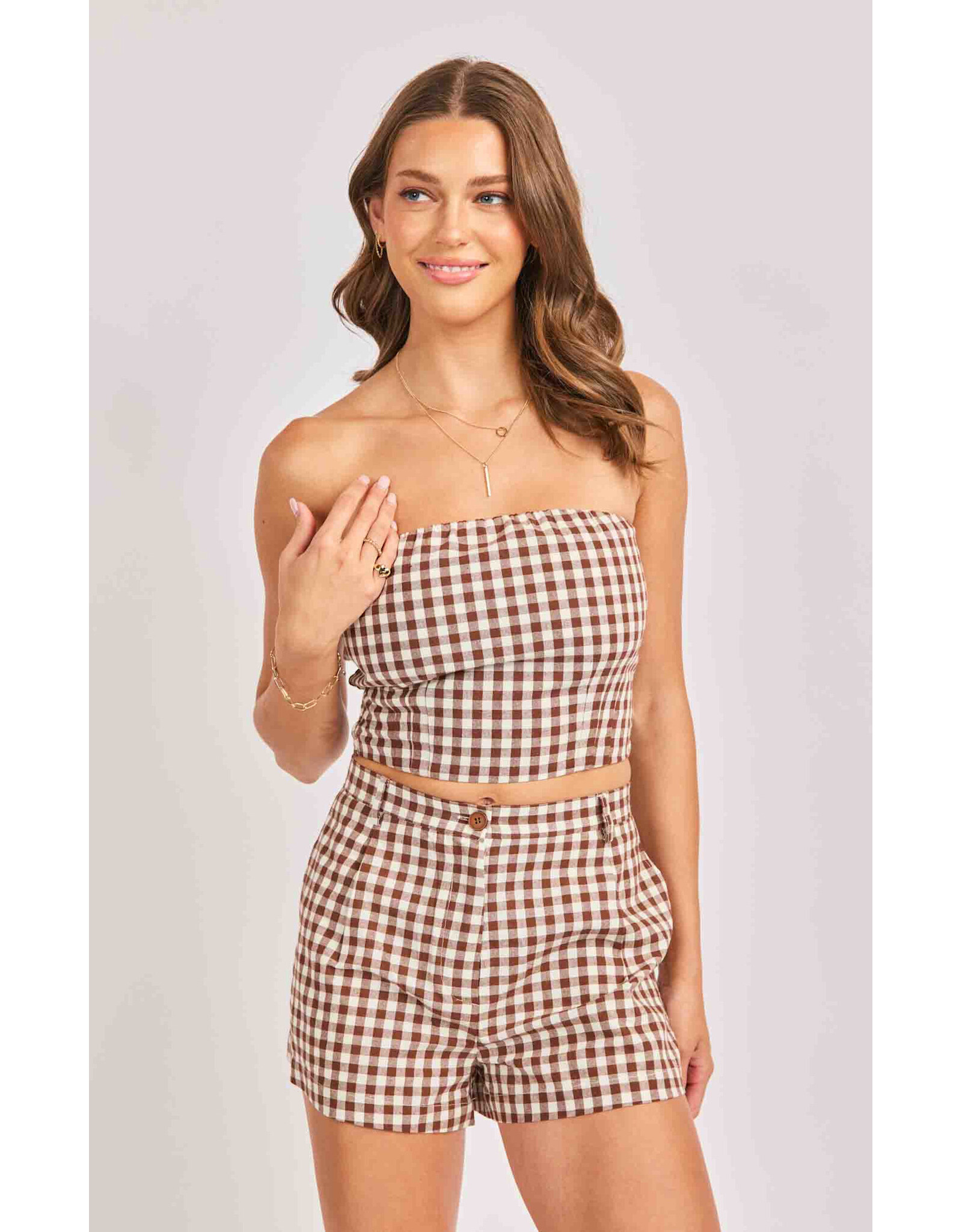 Sadie & Sage Sadie & Sage - Mustang Gingham Tube Top (Brown)