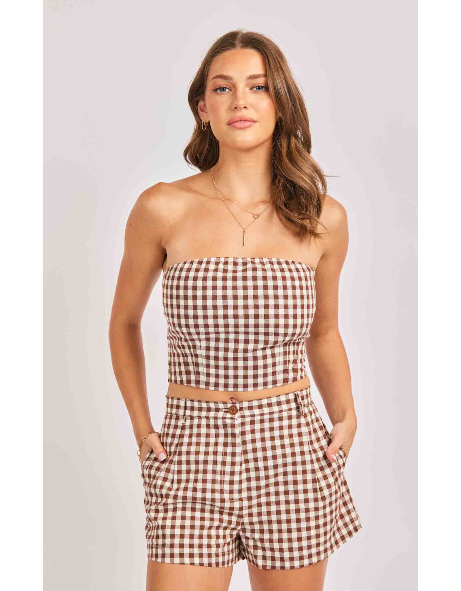 Sadie & Sage Sadie & Sage - Mustang Gingham Tube Top (Brown)