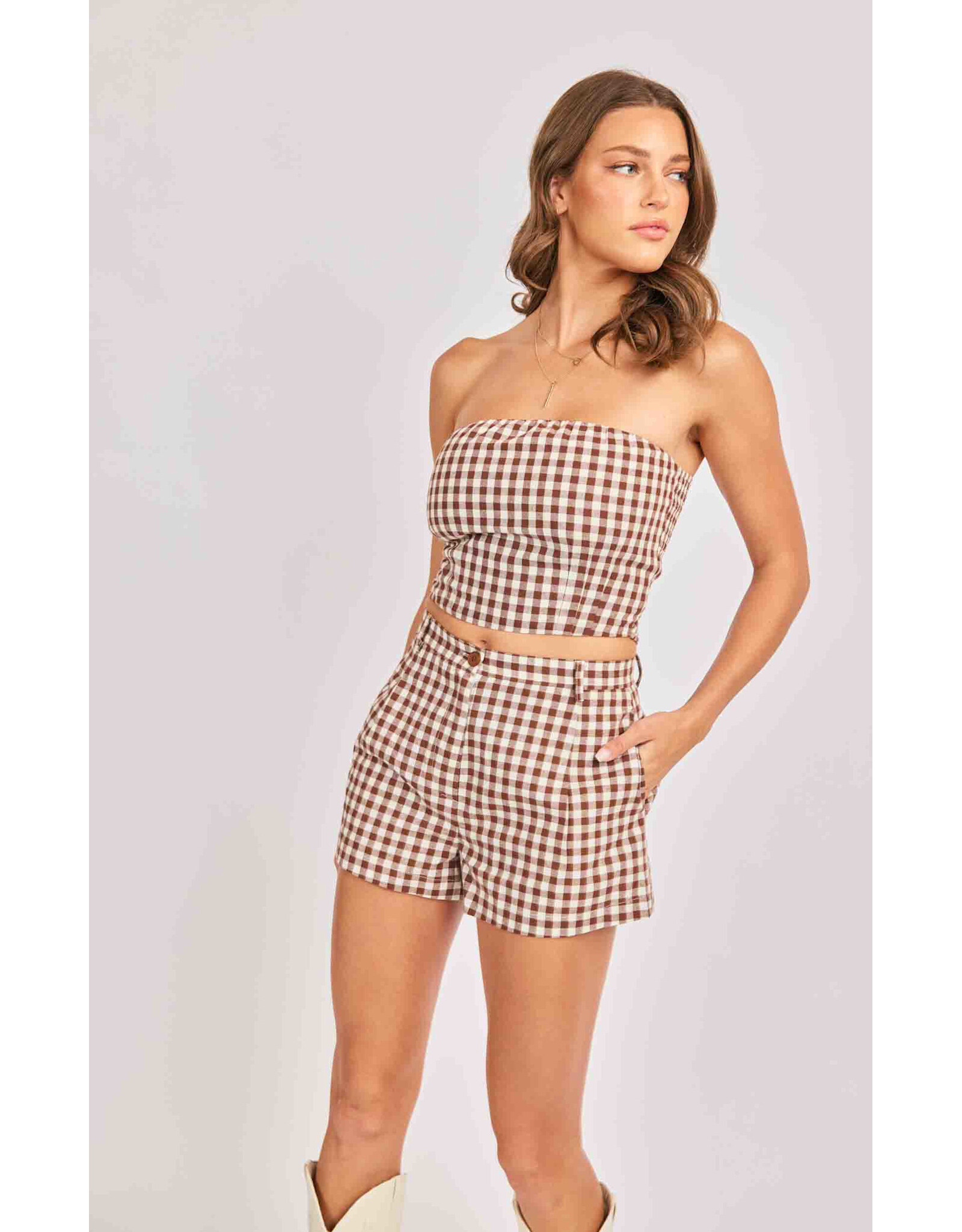 Sadie & Sage Sadie & Sage - Mustang Gingham Tube Top (Brown)