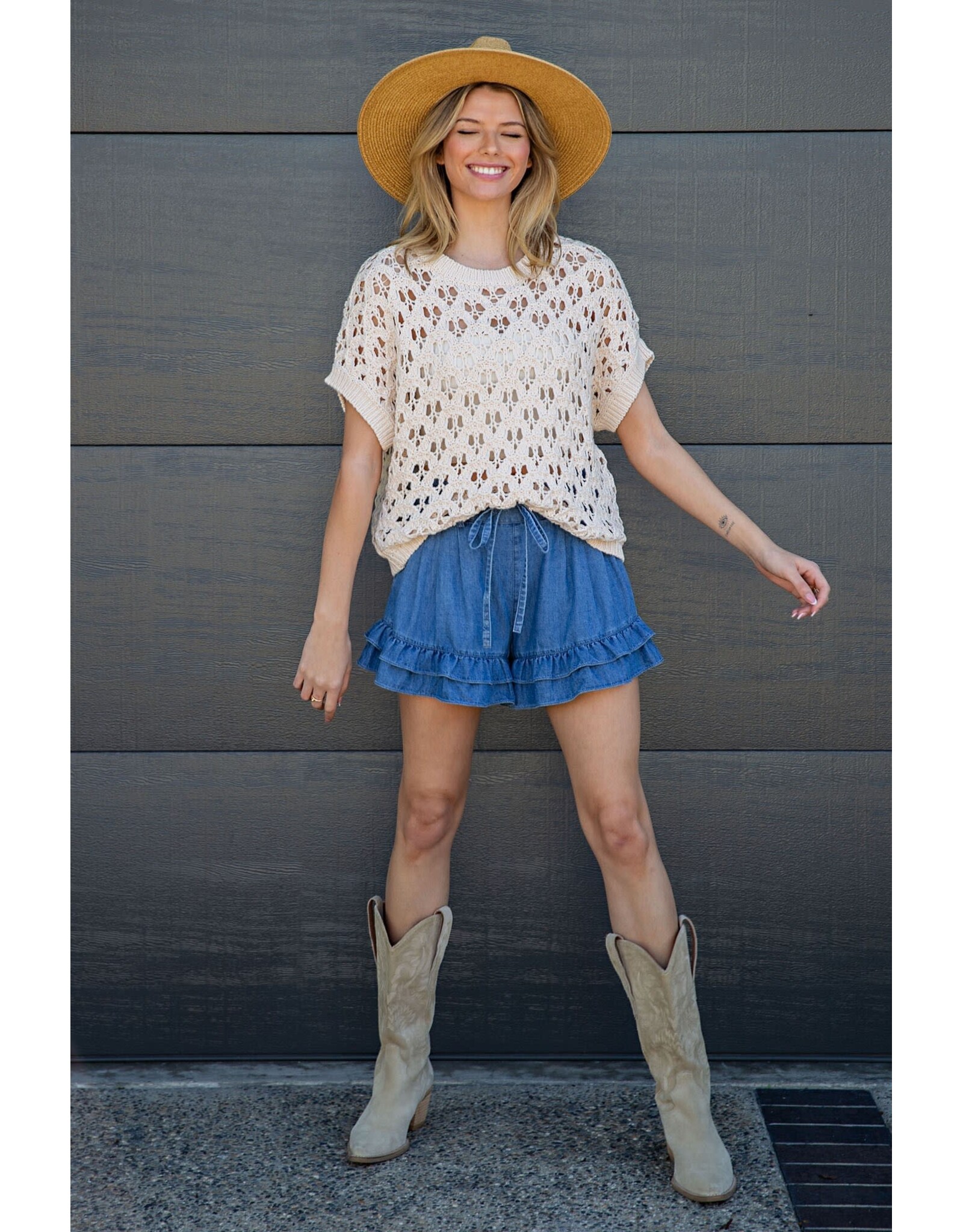 ee:some Denim Ruffle Shorts