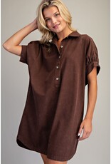 ee:some Mineral Washed Mini Shirt Dress (Dark Brown)