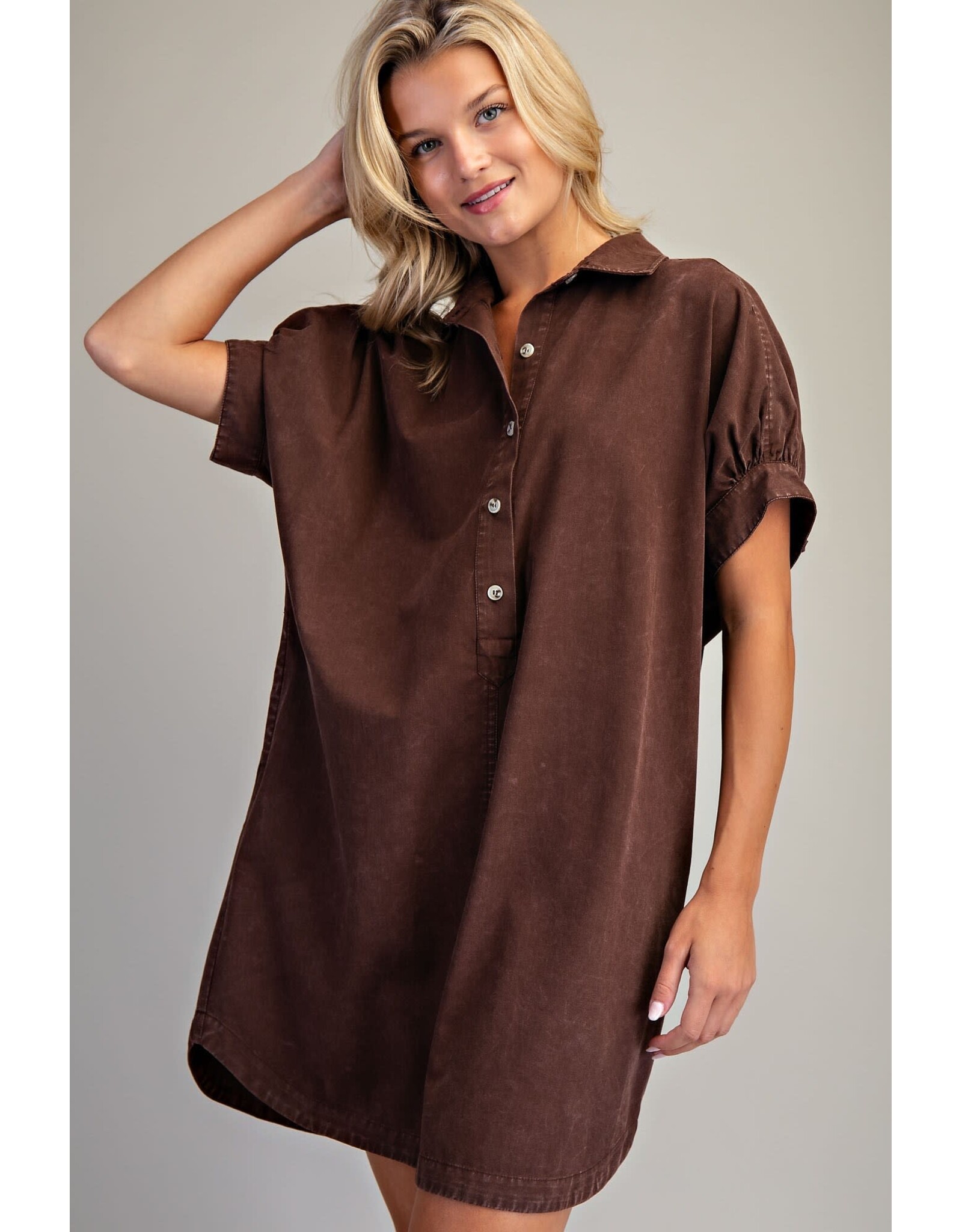 ee:some Mineral Washed Mini Shirt Dress (Dark Brown)