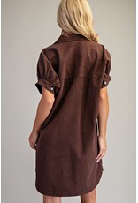 ee:some Mineral Washed Mini Shirt Dress (Dark Brown)
