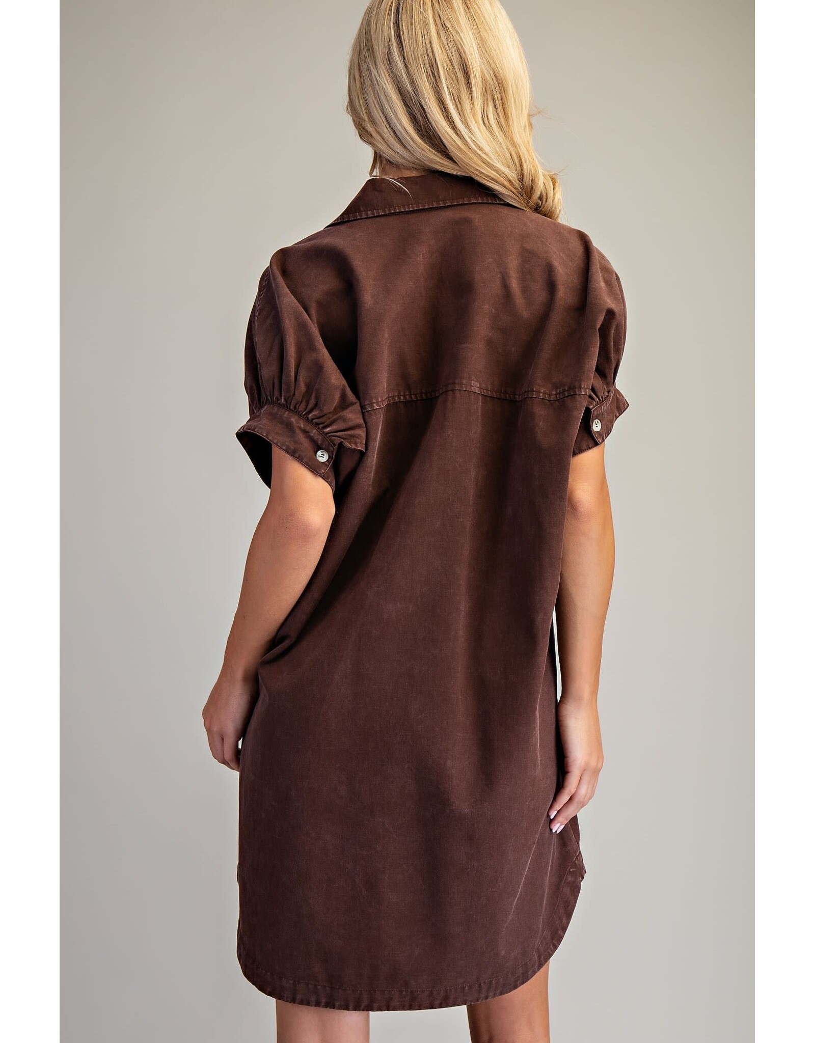 ee:some Mineral Washed Mini Shirt Dress (Dark Brown)