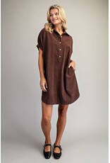 ee:some Mineral Washed Mini Shirt Dress (Dark Brown)