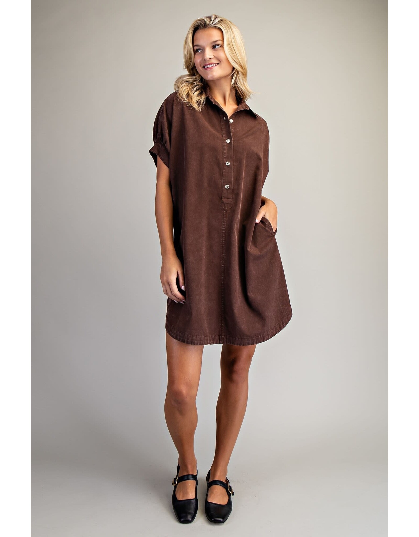 ee:some Mineral Washed Mini Shirt Dress (Dark Brown)