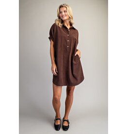 ee:some Mineral Washed Mini Shirt Dress (Dark Brown)