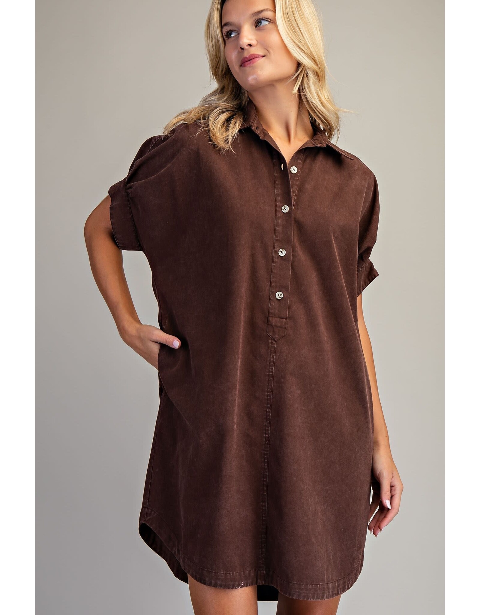 ee:some Mineral Washed Mini Shirt Dress (Dark Brown)