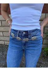 Fame Accessories Oval Concho Disc Chain Link Belt (Silver)