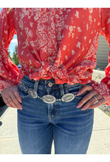 Fame Accessories Oval Concho Disc Chain Link Belt (Silver)