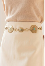 Fame Accessories Floral Disc Western Concho Chain Belt (Gold)