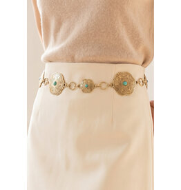 Fame Accessories Floral Disc Western Concho Chain Belt (Gold)