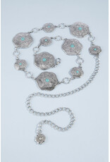 Fame Accessories Floral Disc Western Concho Chain Belt (Silver)