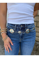 Fame Accessories Floral Disc Western Concho Chain Belt (Silver)