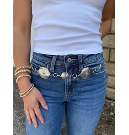 Fame Accessories Floral Disc Western Concho Chain Belt (Silver)