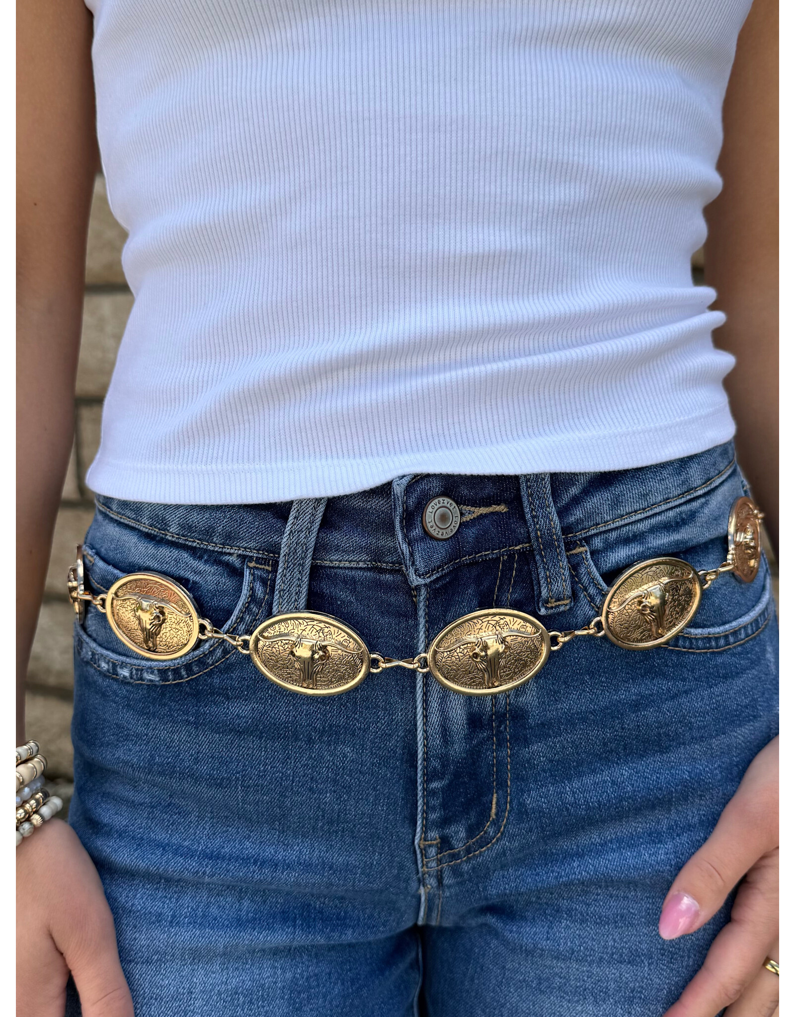 Fame Accessories Bull Skull Concho Chain Belt (Gold)