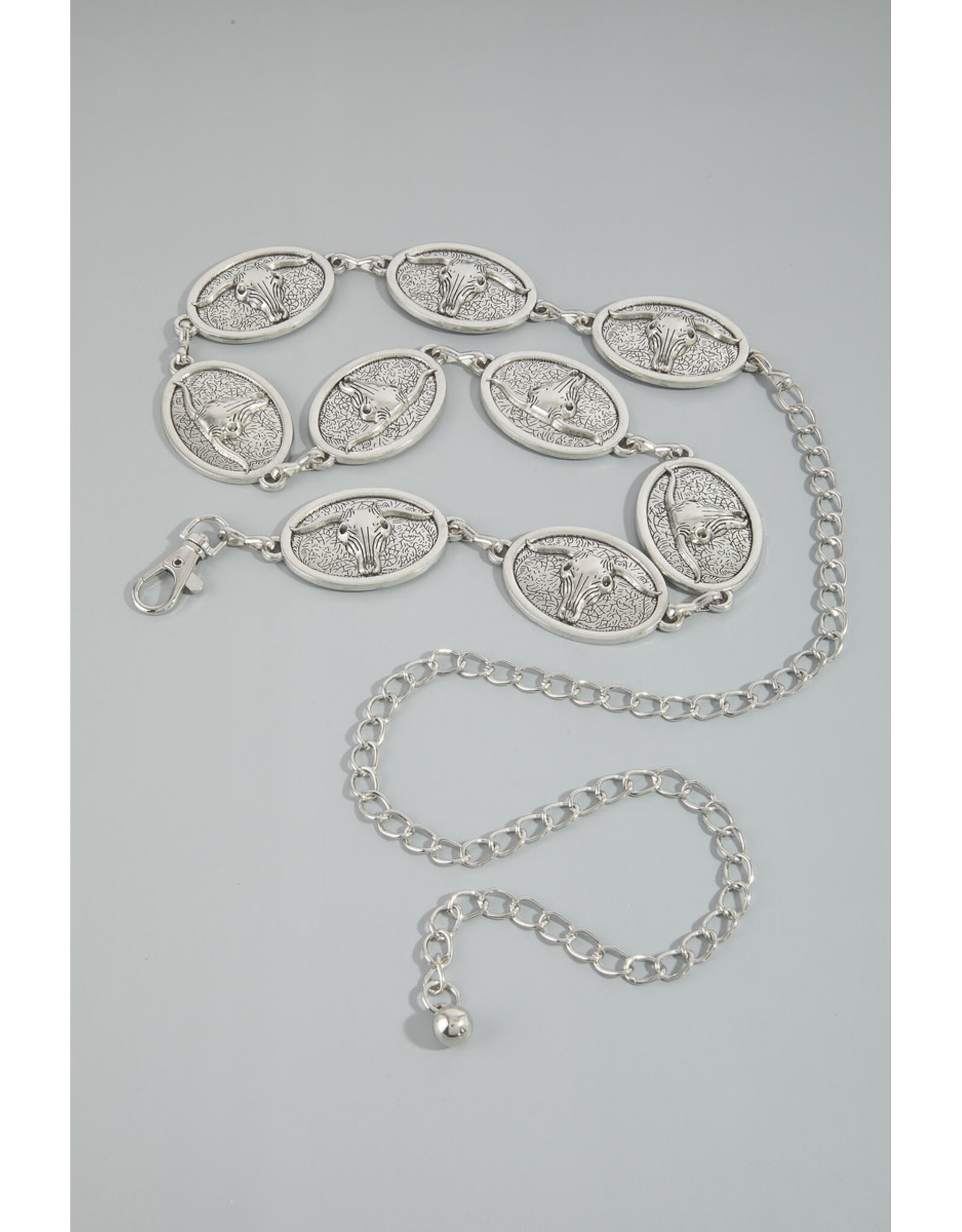 Fame Accessories Bull Skull Concho Chain Belt (Silver)