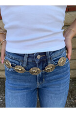 Fame Accessories Western Horse Engraved Concho Chain Belt (Gold)