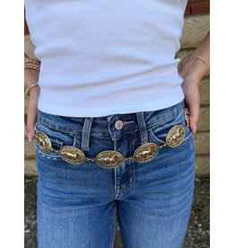 Fame Accessories Western Horse Engraved Concho Chain Belt (Gold)