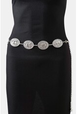 Fame Accessories Western Horse Engraved Concho Chain Belt (Silver)