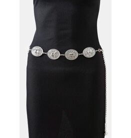 Fame Accessories Western Horse Engraved Concho Chain Belt (Silver)