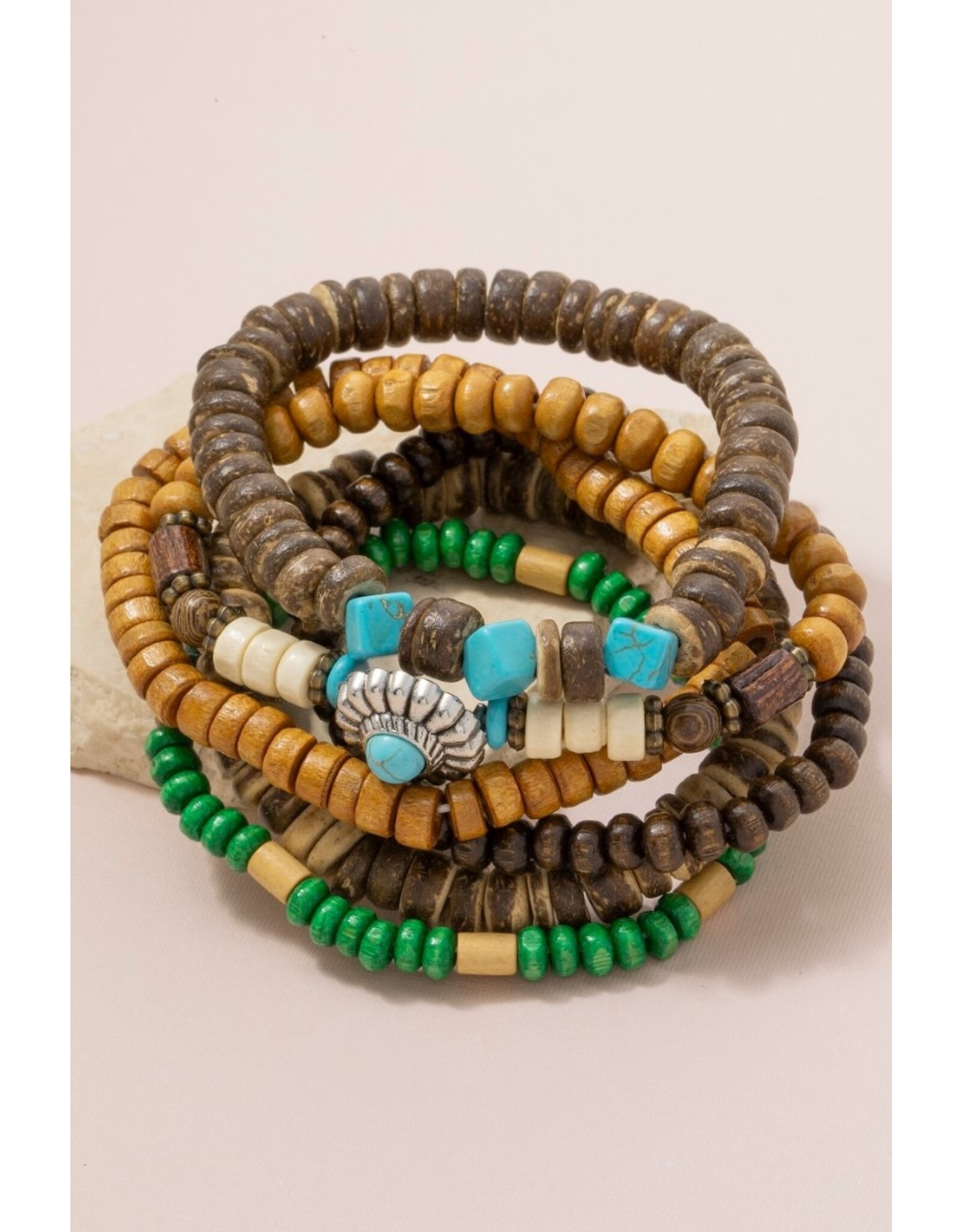 Fame Accessories Western Wooden Beads Stackable Bracelets