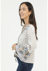 Nostalgia V Neck Long Sleeve Top with Tie Front (Ivory)