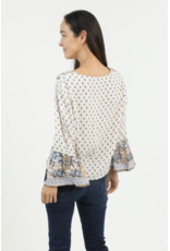 Nostalgia V Neck Long Sleeve Top with Tie Front (Ivory)